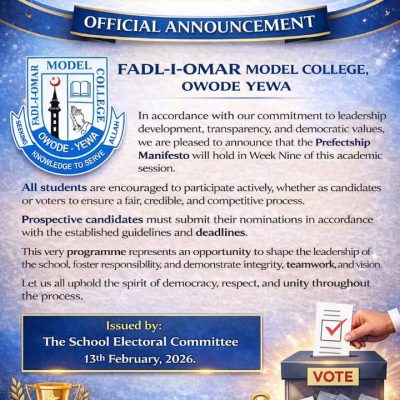 Prefectship Election Announcement at Fadl-I-Omar Model College